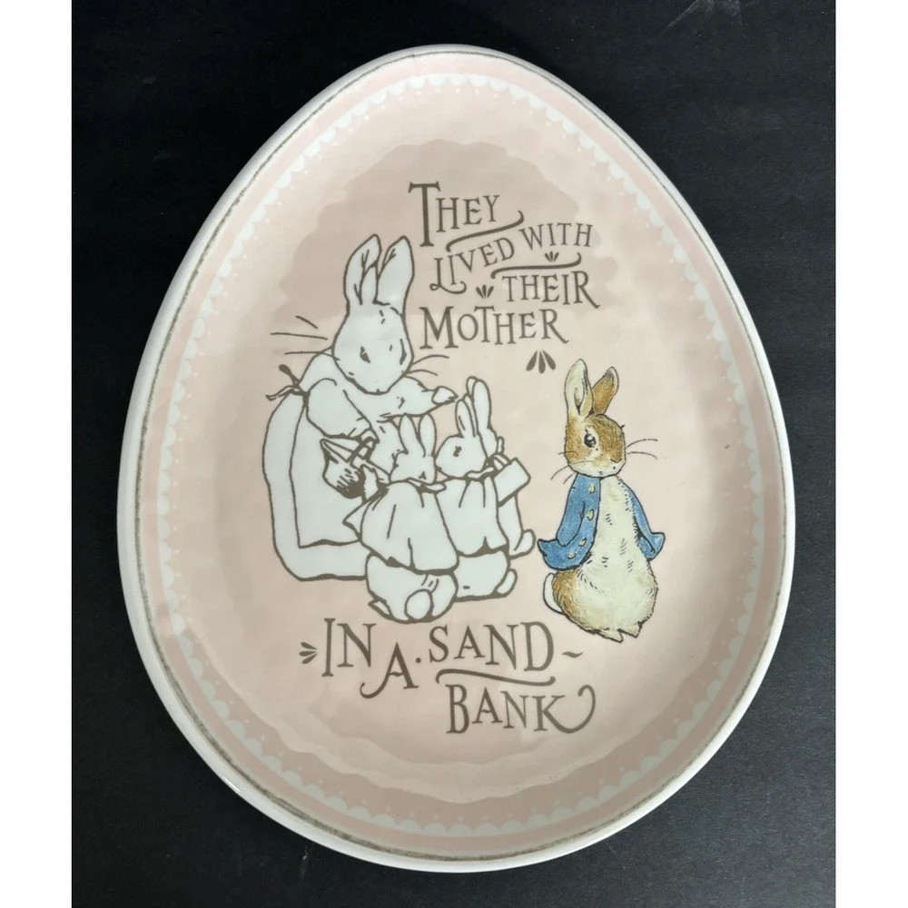 2 Pottery Barn Kids Beatrix Potter Melamine Egg Plates Shaped Easter Blue Pink